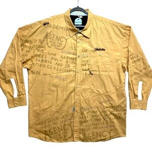 Vintage Akademiks Shirt Mens 3XL Tan Hip Hop Button Up All Over Print